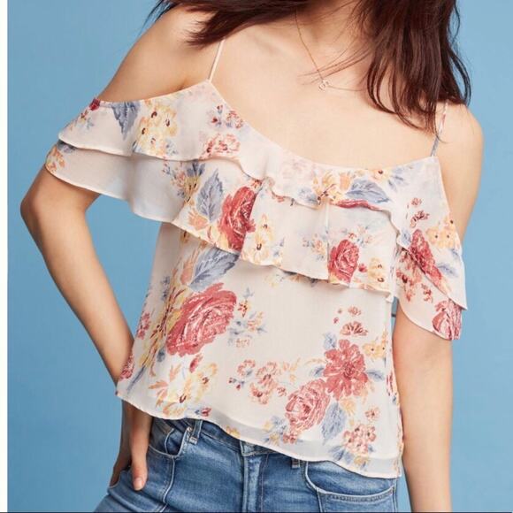 Anthropologie Harlyn Rosalyn Cold Shoulder Flowy Ruffle Top Women’s Size Small - Picture 1 of 8